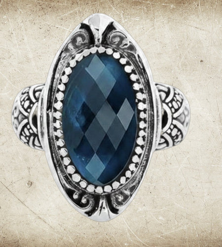 Midnight Bali - London Blue Topaz Quartz Balinese SS Statement Ring