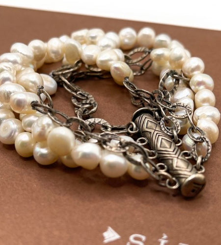Pre-Owned Silpada 5-Strand Pearl Sterling Silver Bracelet - Retired Design
