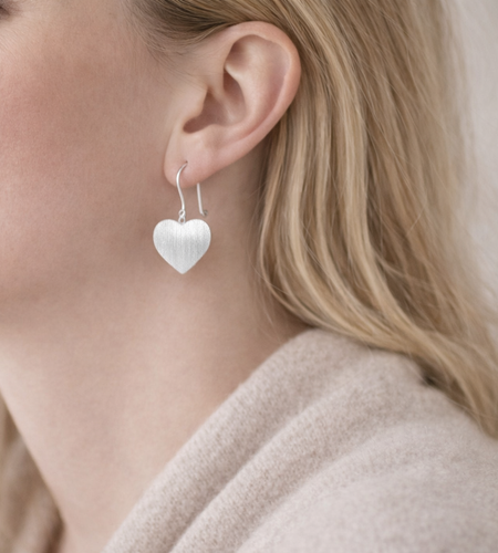 925 Sterling Silver Matte Heart Drop Earrings