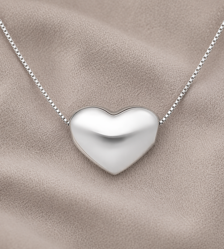925 Sterling Silver Italian Heart Necklace 16” Minimalist Pendant
