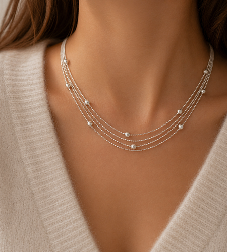 925 Sterling Silver Italian Cascade Layered Ball Necklace