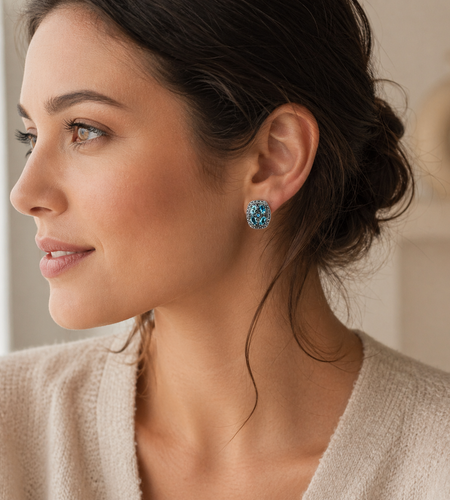 Simply Savvy Bali Blue Topaz Cluster Sterling Silver Earrings | Handcrafted 925 Silver