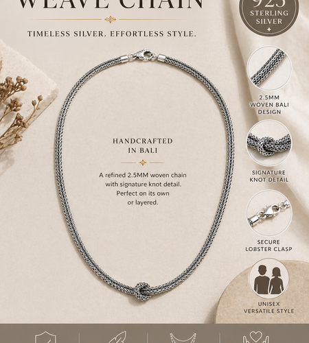 Simply Savvy Bali Knot Weave Chain Necklace – 2.5MM Sterling Silver (Multiple Lengths)