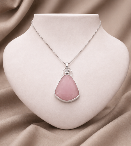 Blush Aura Rose Quartz Pendant Necklace in Rhodium-Plated Sterling Silver
