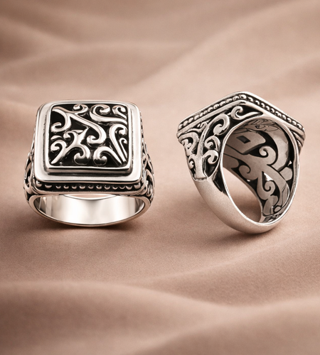 Simply Savvy Men’s Bali Sterling Silver Signet Ring Square Filigree 925 Artisan Statement Ring