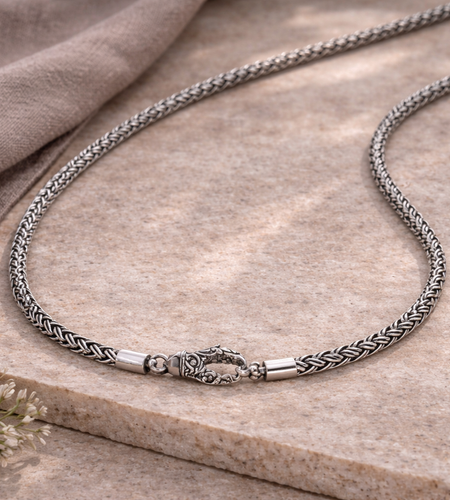 Simply Savvy Bali Handcrafted 925 Sterling Silver Wheat Chain Necklace – Oxidized Artisan Lobster Clasp