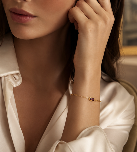14k Yellow Gold Garnet Paperclip Bracelet – 7 Inches