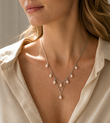 Blush Cascade Pearl Festoon Necklace -Honora Sterling Silver Pink Freshwater Pearl