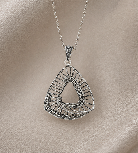 Simply Savvy “Radiant Eclipse” Marcasite-Style Sterling Silver Pendant Necklace