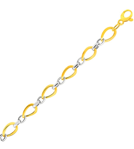 14K Two Tone Gold Twisted Oval Link Bracelet, 7.75"