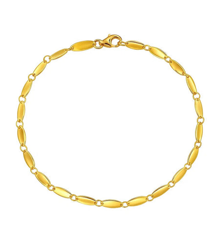 14K Yellow Gold Flat Pebble Link Bracelet, 7"