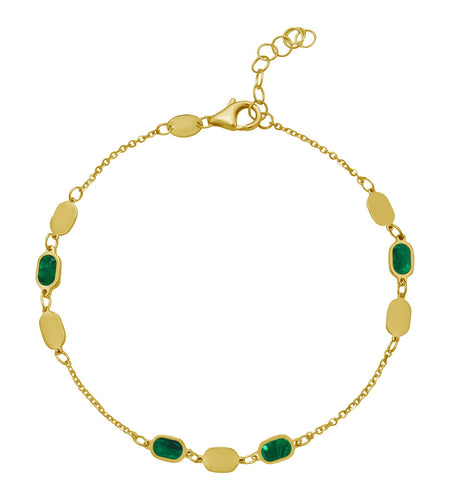 14K Yellow Gold Hexagon Malachite Inlay Links Bracelet