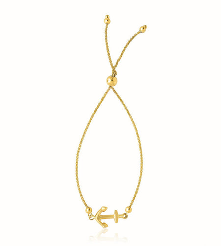 14k Yellow Gold Anchor Adjustable Lariat Bracelet – 9.25 Inches