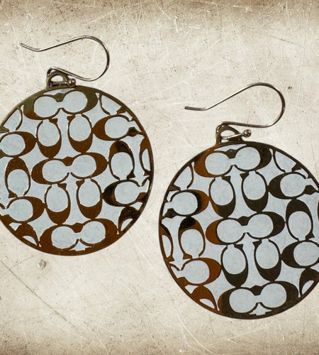 Coach Gold Tone Signature Logo Disc Dangle Earrings