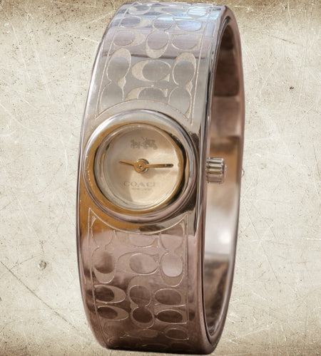 Coach Signature Silver Tone Cuff Watch – Pre-Owned Designer Bracelet Watch