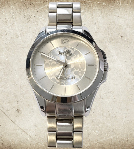 Coach Silver Signature Bangle Watch – Minimalist Bracelet Style (Pre-Owned)