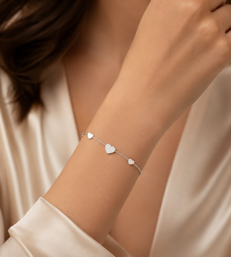 Sterling Silver Hearts Station Bracelet