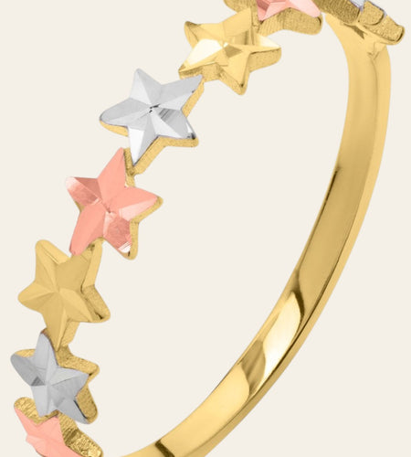 10K Tri-Color Gold Diamond-Cut Star Ring