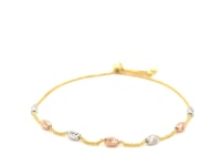 Load and play video in Gallery viewer, 14k Tri-Color Gold Textured Oval Station Lariat Style Bracelet (1.20 mm)