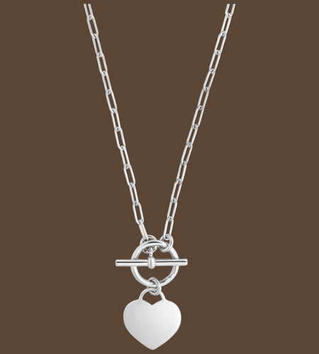 Sterling Silver Rhodium Plated Heart Toggle Necklace