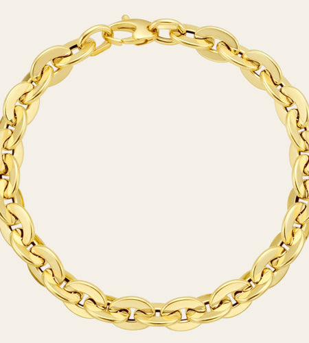 14K Yellow Gold Mirror Rolo Link Chain Bracelet (7.30 mm)