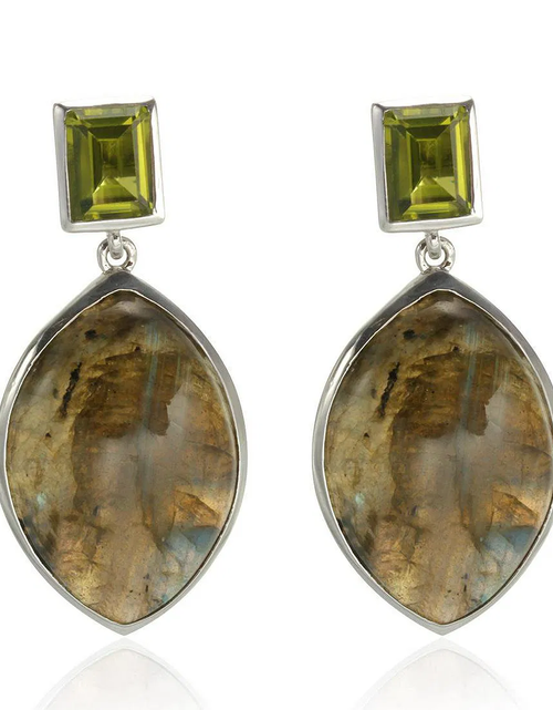 Load image into Gallery viewer, Mystic Glow Labradorite Drop Earrings-Sterling Silver Labradorite &amp; Peridot Drop Earrings
