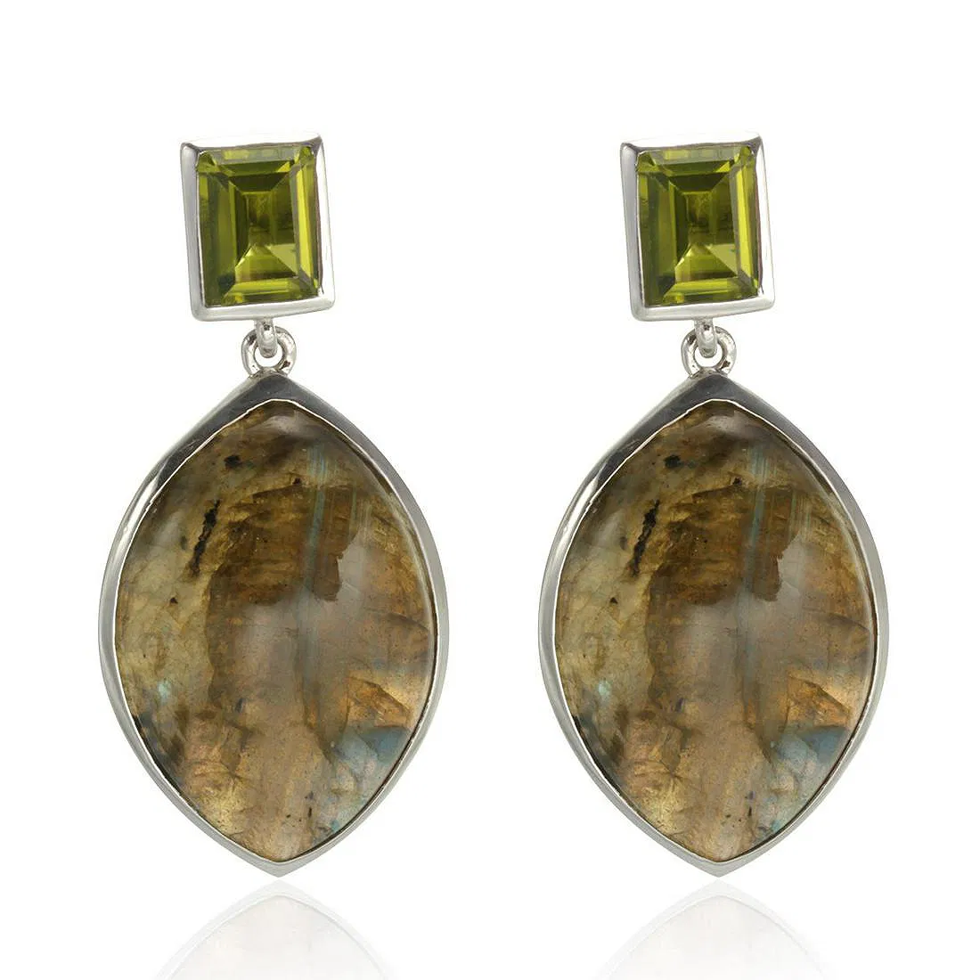 Mystic Glow Labradorite Drop Earrings-Sterling Silver Labradorite & Peridot Drop Earrings