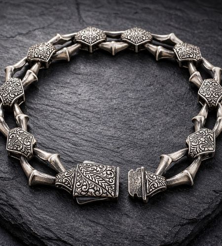 Heritage Forge Silver Bracelet-Heavy 926 Sterling Silver Engraved Link Bracelet – Ornate Artisan Box Clasp (8.66")