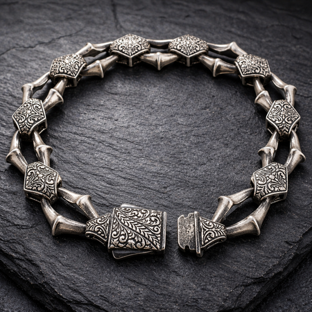 Heritage Forge Silver Bracelet-Heavy 926 Sterling Silver Engraved Link Bracelet – Ornate Artisan Box Clasp (8.66")
