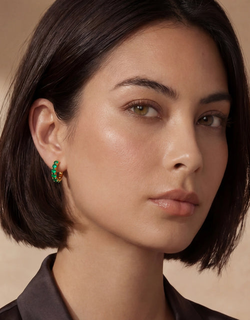 Load image into Gallery viewer, Simply Savvy Emerald Huggie Hoops
