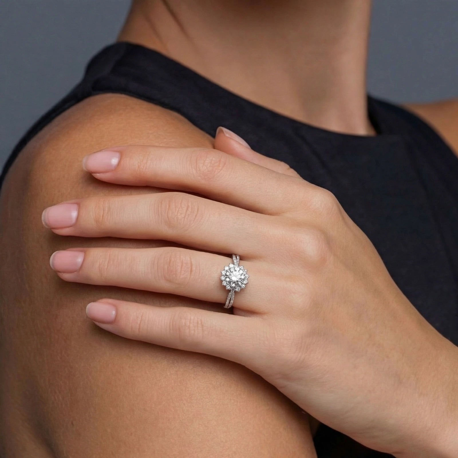 Simply Savvy Stellar Halo Moissanite Ring