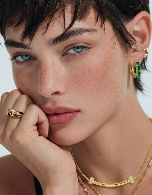 Load image into Gallery viewer, Simply Savvy Emerald Huggie Hoops
