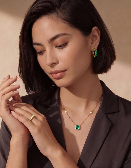 Load image into Gallery viewer, Simply Savvy Emerald Huggie Hoops
