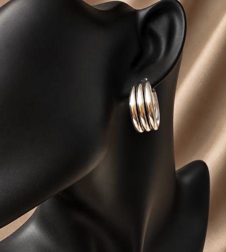 Sterling Silver Metro Ridged Hoop Earrings