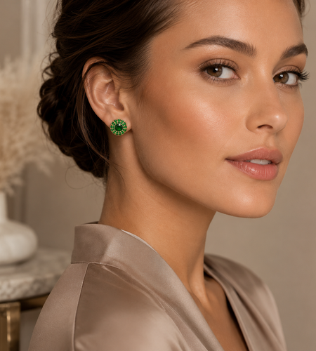 Emerald Halo Luxe Stud Earrings | Sterling Silver & 18K Gold Overlay
