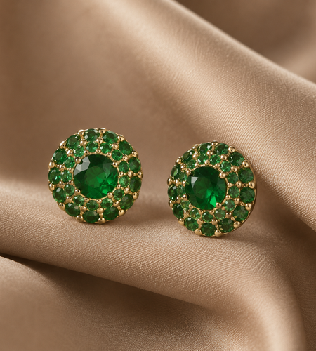 Emerald Halo Luxe Stud Earrings | Sterling Silver & 18K Gold Overlay