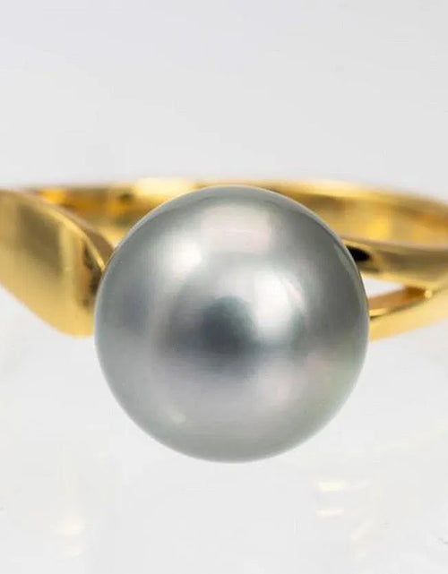 Load image into Gallery viewer, Golden Green Tahitian Pearl Ring 10–11mm | Adjustable Sterling Silver)
