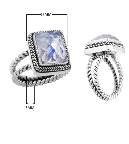 Simply Savvy Bali Artisan Sterling Silver Rainbow Moonstone Ring – Handcrafted 925 Silver – Luxury Moonstone Statement Ring