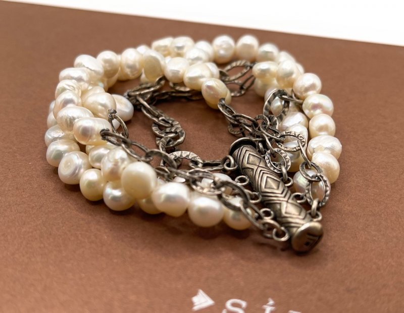 Pre-Owned Silpada 5-Strand Pearl Sterling Silver Bracelet - Retired Design