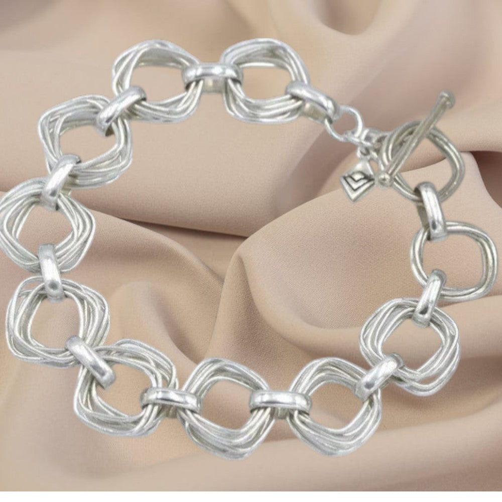 Pre-Owned Silpada Modernist Sterling Silver Square Link Bracelet - Retired Design