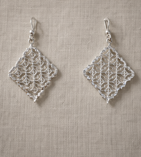 925 Sterling Silver “Ornate Filigree Diamond Drops” Earrings