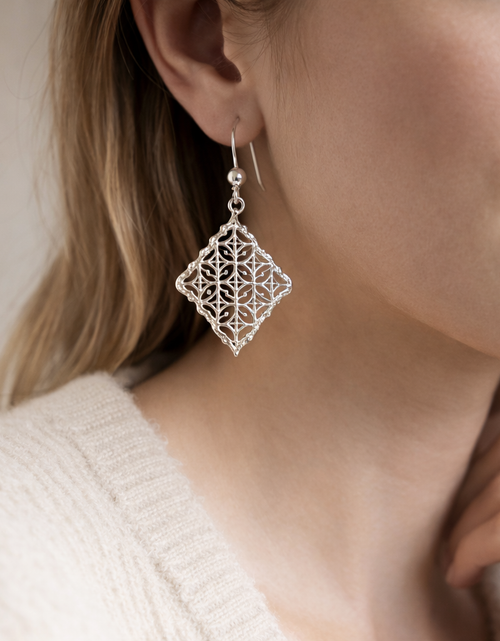 Load image into Gallery viewer, 925 Sterling Silver “Ornate Filigree Diamond Drops” Earrings
