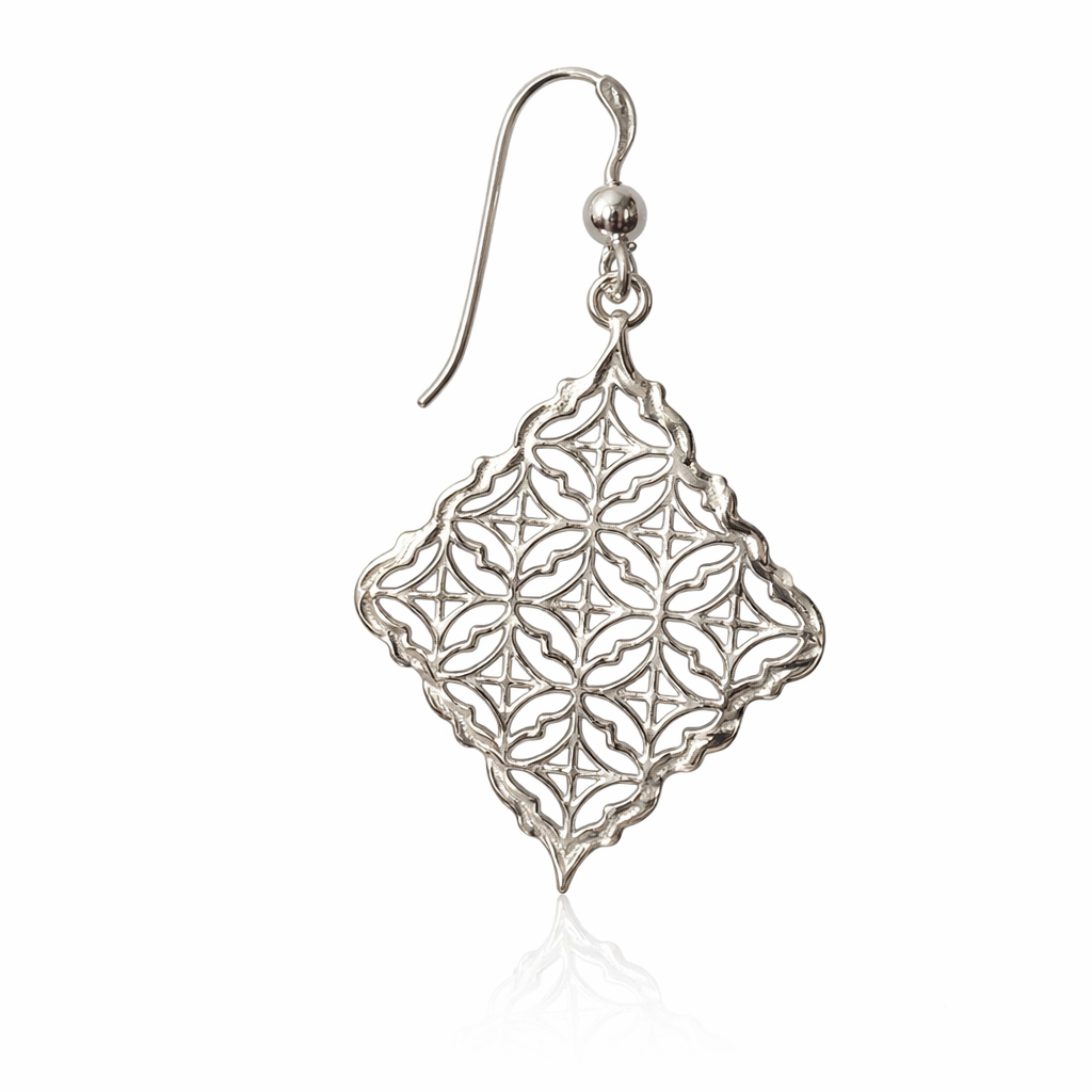 925 Sterling Silver “Ornate Filigree Diamond Drops” Earrings