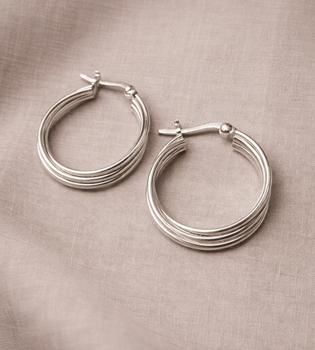 925 Sterling Silver “Triple Curve Hoop” Earrings