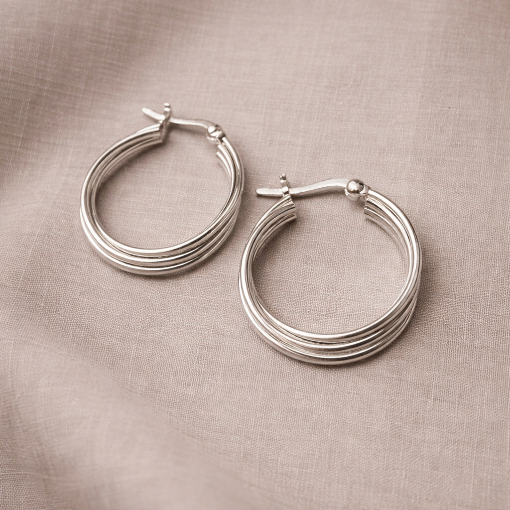 925 Sterling Silver “Triple Curve Hoop” Earrings