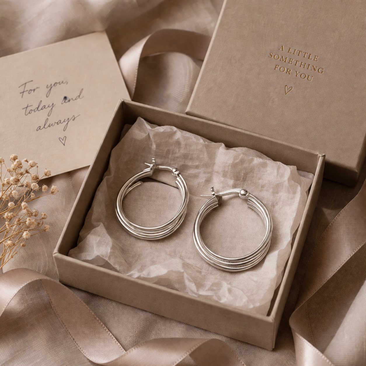 925 Sterling Silver “Triple Curve Hoop” Earrings