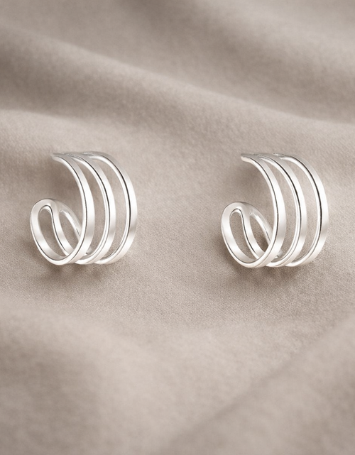 Load image into Gallery viewer, 925 Sterling Silver "Mini Triple Curve Stud Hoop" Earrings
