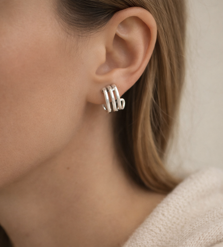 925 Sterling Silver "Mini Triple Curve Stud Hoop" Earrings