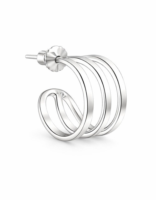 Load image into Gallery viewer, 925 Sterling Silver "Mini Triple Curve Stud Hoop" Earrings
