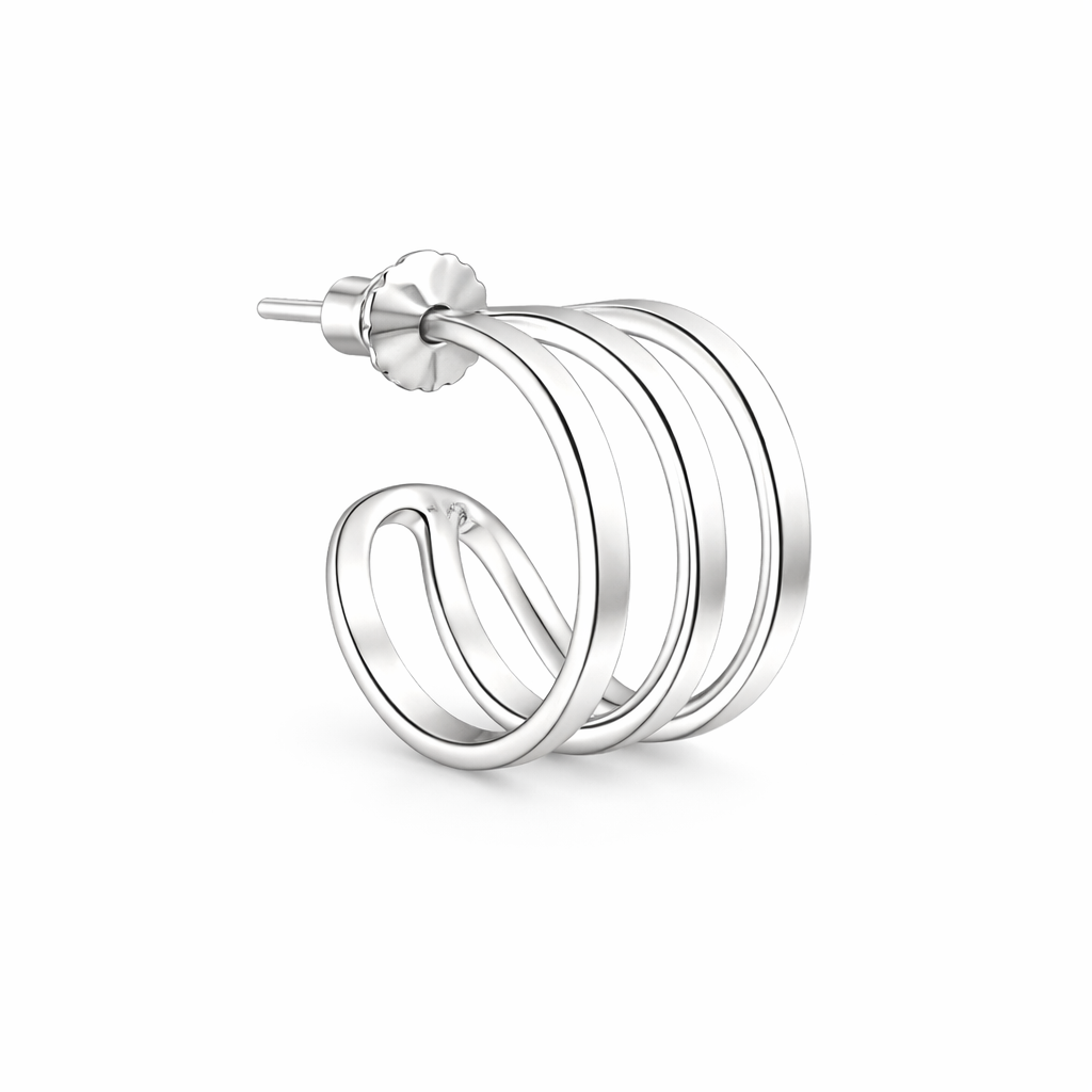 925 Sterling Silver "Mini Triple Curve Stud Hoop" Earrings